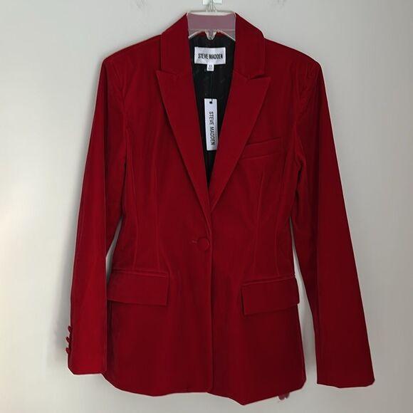 Steve Madden Red Velvet Blazer Jacket Women’s XS NWT Party Holiday Career - Picture 5 of 15